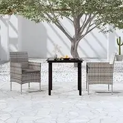 Patio Sets 3 Piece Garden Dining Set with Cushions Grey and Black