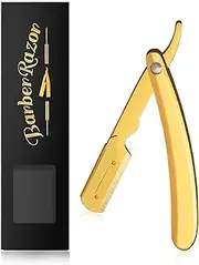 Professional Barber Straight Edge Razor, Men's Straight Shaving Razors for Barbershop Salons Close Shaving Beard Mustache Shaving Grooming (Gold)