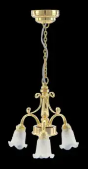 3-Arm Tulip brass Chandelier LED Super bright with On/off switch 1:12 dollhouse