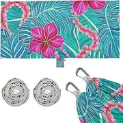 Bright Tropical Leaf Flower Blue Magenta Camping Hammocks with Tree Straps Tree Hammock for Outside Beach Patio Garden