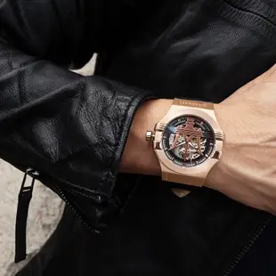 手錶 瑪莎拉蒂 機械手錶 MASERATI 男士潮流 鱷魚紋 皮帶 機械 鏤空 防水錶