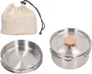 Baxnore Camping Cookware Mess Kit, Stainless Steel Camping Cookware, Folding Handle Pot Pan Set, Portable Cooking Pot Pan with Storage Bag for Hiking