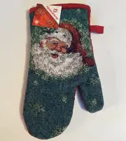 Christmas Quilted Santa Tapestry Vintage Potholder Oven Mitt With Hanging Loop