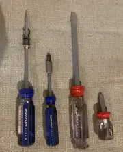 Screwdriver set Powr-Kraft 4 Total Vintage Montgomery Ward Stubby,6”,screw Clip