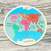 Wooden Seven Continents Puzzle - Colorful World Map Jigsaw for Early Geography Learning