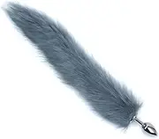 Anal Butt Plug Fox Fur Tail BDSM Metal Plug Bondage Fluffy Tail Cosplay Adult Stainless Steel Faux Fur Anal Plug Sex Toy (Silver)