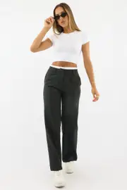 Black Tailored Pants Boxer Wide Leg - Size 8XS, Women's Wide Leg Pants