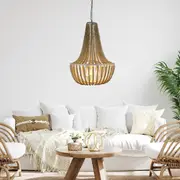 Oriel Lighting Cascara 3 Light Pendant Natural Wooden Beaded Pendant Lighting