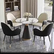 Modern Kitchen Breakfast Bar Table Set with 4 Leather Chairs Small Round Meeting Room Table for Office Reception Club 80cm Slate Desktop (Yellow+Black)