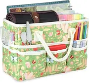 [qianshan] Craft Organizer Tote Bag with Multiple Pockets, Large Art Storage Caddy with Handles for Art, Craft, Sewing, Make-up，Scrapbooking, Medical, and Office Supplies Storage.Green Insects
