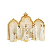 Roman Nativity Gold Dot Ivory with Triptych Backdrop Set of 9