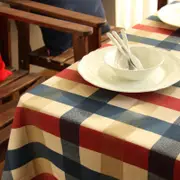 Catzon Plaid Tablecloth Rectangle Cotton Linen Vintage Tabletop Decorate-RedBlue