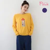 在飛比找momo購物網優惠-【PINK NEW GIRL】休閒條紋印圖長袖上衣/T恤 N