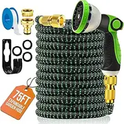75FT Expandable Garden Hose Pipe, Flexible Heavy Duty Water Hose Pipe Extendable with 10-Pattern Spray Nozzle, Brass Fittings, Hosepipes for Garden Car Washing (Green, 75FT/22.5M)