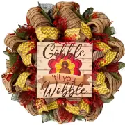 Thanksgiving Wreath Gobble Til You Wobble Handmade Deco Mesh Wreath