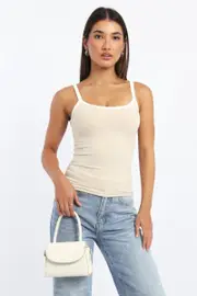 Beige Tank Top Sleeveless Rib - Size 16XL, Women's Tank