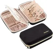 ProCase Travel Jewelry Organizer Case, Upgraded Large Jewelry Storage Bag for Necklaces Earring Rings Bracelets, Portable Travelling Jewelry Holder with Pouch and Sturdy Zipper for Women -Black