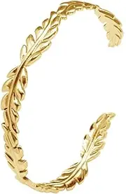 [Jude Jewelers] Stainless Steel Open Cuff Olive Tree Leaf Style Adjustable Size Bangle Bracelet