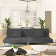2-Seater Sofa Bed with Two Pillows Dark Grey Fabric vidaXL