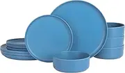 [Gibson Home] Canyon Crest Stackable Matte Melamine Set - Blue, Service for Four (12pcs)