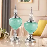 2piece Ceramic table decorative green vase with silver metal base