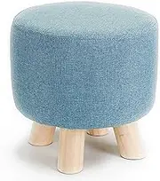 Solid Wood Ottoman Footstool,Shoe Changing Stool,Upholstered Stool,Footrest Stool with Wooden Legs for Bedroom Living Room Hallway,Light-Blue