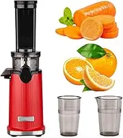 Cold Press Juicer, 100W Juicer Machines with 450ml Juice Cup 300ml Pulp Cup, Cleaning Brush, Masticating Slow Juicer Easy to Clean & Compact Design, for Whole Fruits and Vegetables