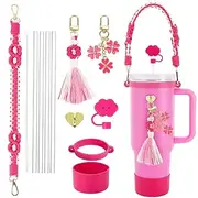 12Pcs Stanley Cup Accessories Set Including Water Bottle Handle Strap, Siliocne Stanley Cup Boot, Siliocne Straw Cover, Stanley Charms for Stanley Cup 40oz & 30oz Tumbler ﻿