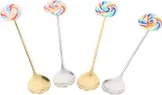HIAKDOFT 4Pcs Stainless Steel Mixing Spoons Multi Function Dessert Spoons for Coffee Tea and Beverages Ergonomic Handle Easy to Clean for Lollipops and Cakes