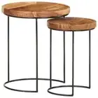 2-Piece Coffee Table Set Acacia Wood Steel Round Nesting Nest Side Lamp Tables