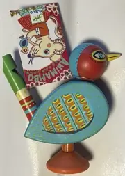 Djeco Animambo France, Bird Shaped Whistle Toy Solid Wood Hand Painted Colorful