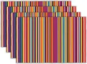 XALOGEER Bright Colorful Striped Placemats Set of 4 Rainbow Stripe Mexican Linen Washable Place Mats Rectangular Cloth Table Mat for Party Kitchen Dining Decoration Indoor Outdoor, 12x18 inch