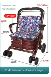 Steel Rollator Walker for Adult Mobility Impairment Foldable Adjustable Handles Rolling Walker for Seniors 70kg6
