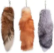 [Comebachome] Therian Tail, 3pcs 16inch Furry Fox Tail Keychain, Faux Fur Therian Tails, Fluffy Tails for Handbag Backpack Decor