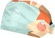 [WOSHJIUK] Working Hat 2 Pack Scrub Caps for Women,Winter Cartoon Fox,Tie Back Cap Adjustable Scrub Hat