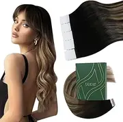 Ugeat 22inch Balayage Hair Extensions Tape in Skin Weft Remy Hair #1B/4/27 Off Black to Dark Brown and Caramel Blonde Tape in Extensions Human Hair Natural 20PCS 50g/Pack