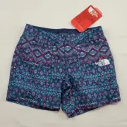 The North Face Girls Amphibious Shorts Blue Pockets Geometric Flat Front XS New