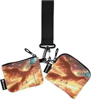 [XYMZR] Mini Zip Around Wristlet keychain Wallet Phoenix Fire Sky for Women Personalized Pattern Detachable Dual Pouch Wristlet Portable Wallet Phone Coin Purse, Multi-colored, One Size