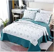 Quilt Set King-106x92 Full/Queen-88x92 Coverlet Bedspread 3-Piece Green Camellia Embroidery Cotton Bedding Set (1 Quilt, 2 Pillow Shams) (Color : Green, Size : 269x234cm-106x92)