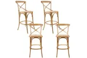 Divano Aster 4pc Crossback Bar Stools Dining Chair Solid Birch Timber Rattan Seat - Oak