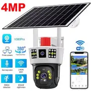 4MP Solar Security Camera Wireless Outdoor 1080P HD Wifi Inalambrica Con Smart Night Vision AI Humanoid Detection IP66 Waterproof
