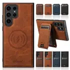 For Samsung S24 Ultra S23 S22 Note 20 Leather Card Wallet Magnetic MagSafe Case