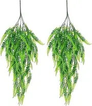 AU008-5 Artificial Plant 2 Pack Hanging Plants Long Strips of Persian Fern Highly Simulated Plants are not Easy to Lose Leaves Decorations