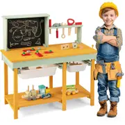 Costway Wooden Workbench Pretend Play Repair Tool Role Play Workshop w/Blackboard Multicolor