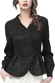 [Generic] Vintage Women Lace Top Asymmetric Tunic Shirt Long Sleeve Slim Office Ladies Blouses