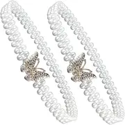 [FOMIYES] 2pcs Pearl Waist Belt for Women Elegant Butterfly Waist Chain with Rhinestone Accents Comfortable Elastic Fit for Dresses and Special Occasions White