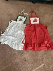 Vtg Full Length Christmas Bib Aprons (2)