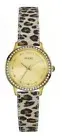 GUESS Leopard Print Leather Strap Goldtone Glitz Womens Watch *NIB*