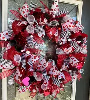 Red Bling Valentine's Day Deco Mesh Front Door Wreath, Home Decor Decoration