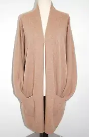 Tahari Super Soft 100% 2-Ply Cashmere Open Front Dolman Sleeve Cardigan Beige L